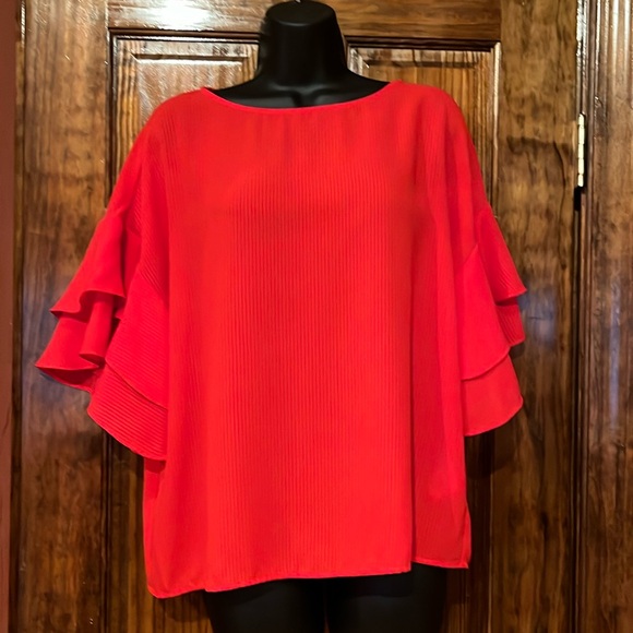 H&M Tops - Red Ruffle Bell 3/4 Sleeve Tunic Top